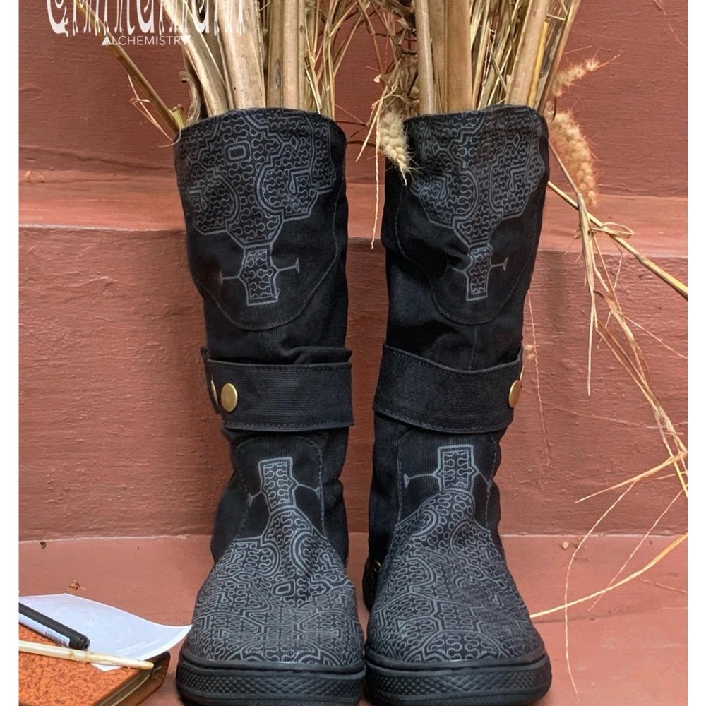 Stylish Black Embroidered Ankle Boots